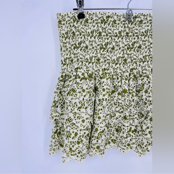 Zara Eyelet Patterned Smocked Mini Skirt in Green and Beige Size XXL - Picture 9 of 10